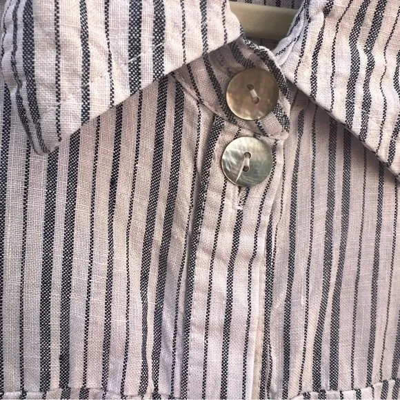 Le Paris Petit Linen Sleeveless Tunic Dress Pinstripe Button Down High Low Hem M - Picture 9 of 10